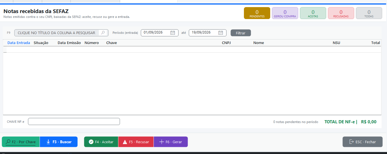 Importação de NF-e Receita