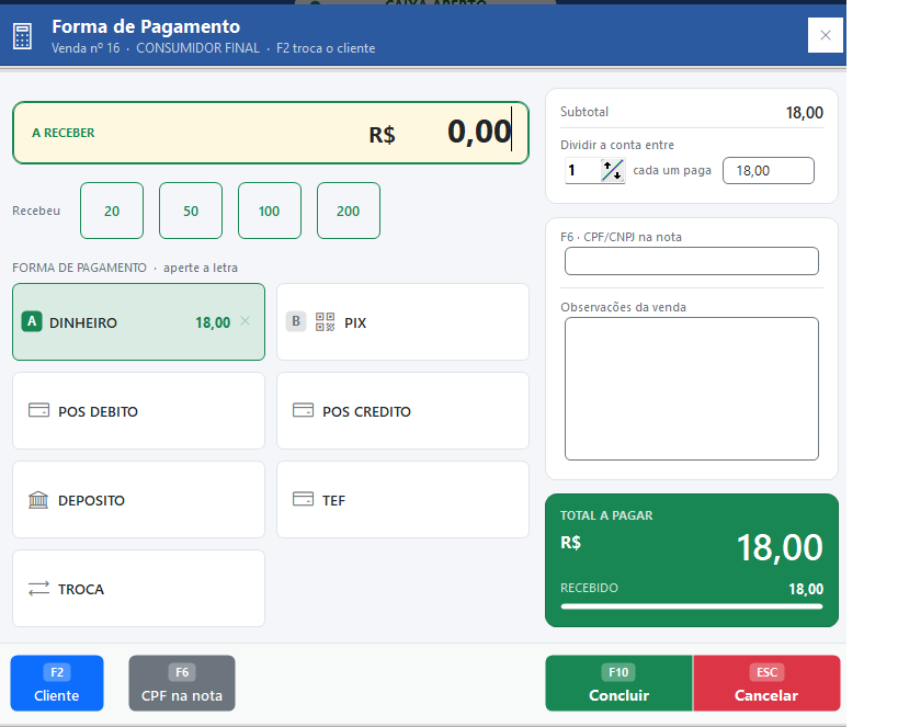 Fechamento da Venda PDV